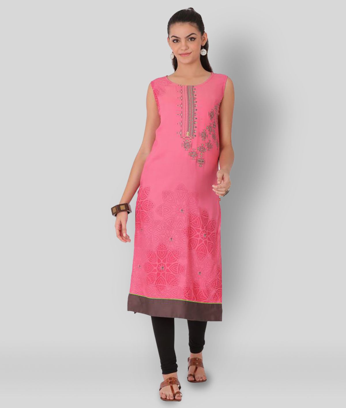 Span - Pink Rayon Women's Straight Kurti ( Pack of 1 ) - Buy Span ...