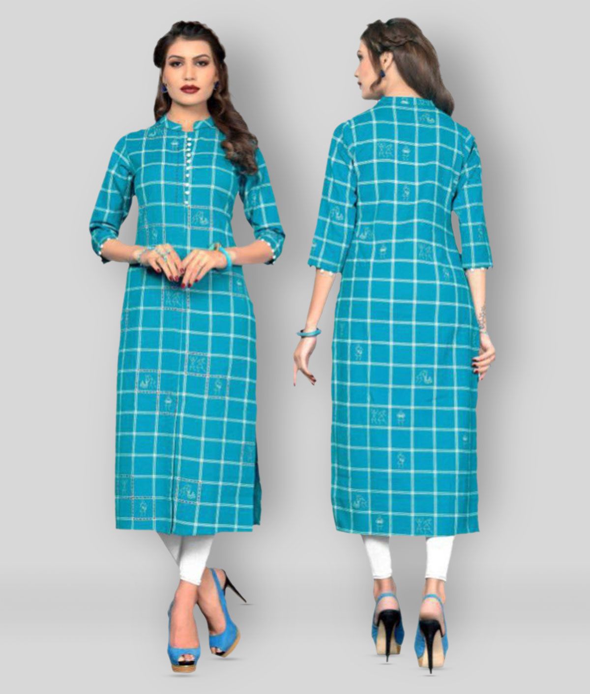     			Vbuyz - Blue Cotton Blend Women's Straight Kurti ( Pack of 1 )