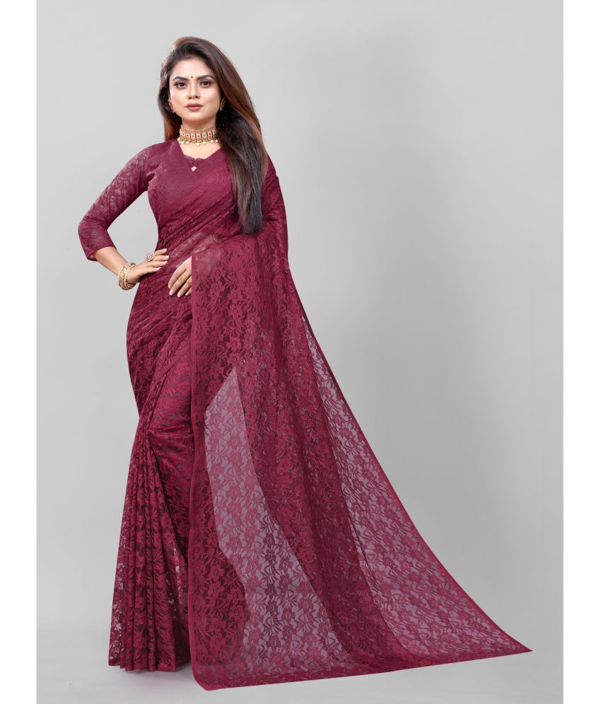     			JULEE - Maroon Net Saree With Blouse Piece ( Pack of 1 )