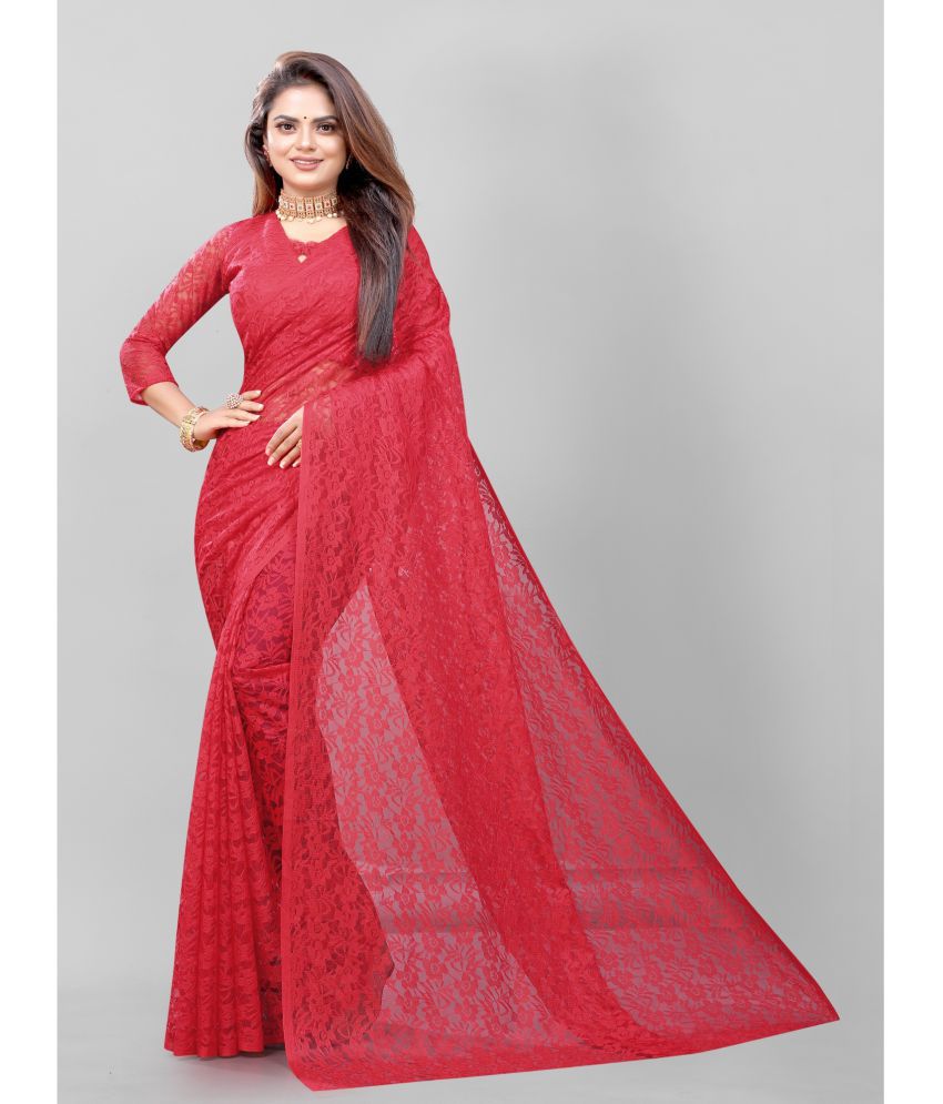     			JULEE - Red Net Saree With Blouse Piece ( Pack of 1 )