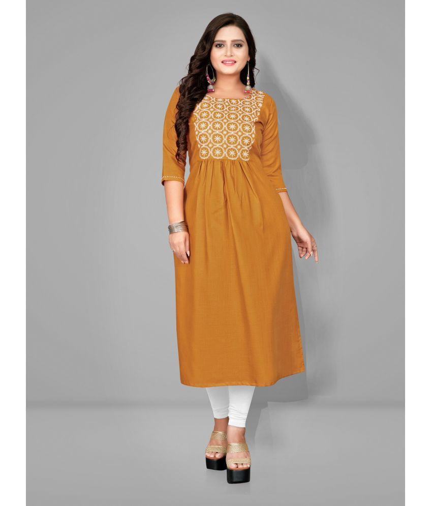     			Lerkiza - Gold Cotton Women's Straight Kurti ( Pack of 1 )