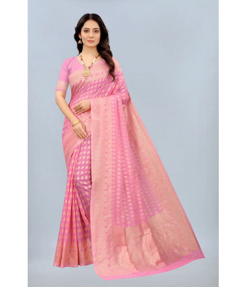     			NENCY FASHION - Pink Cotton Saree With Blouse Piece ( Pack of 1 )