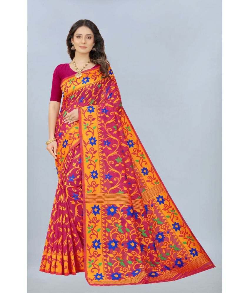     			NENCY FASHION - Rani Cotton Saree With Blouse Piece ( Pack of 1 )