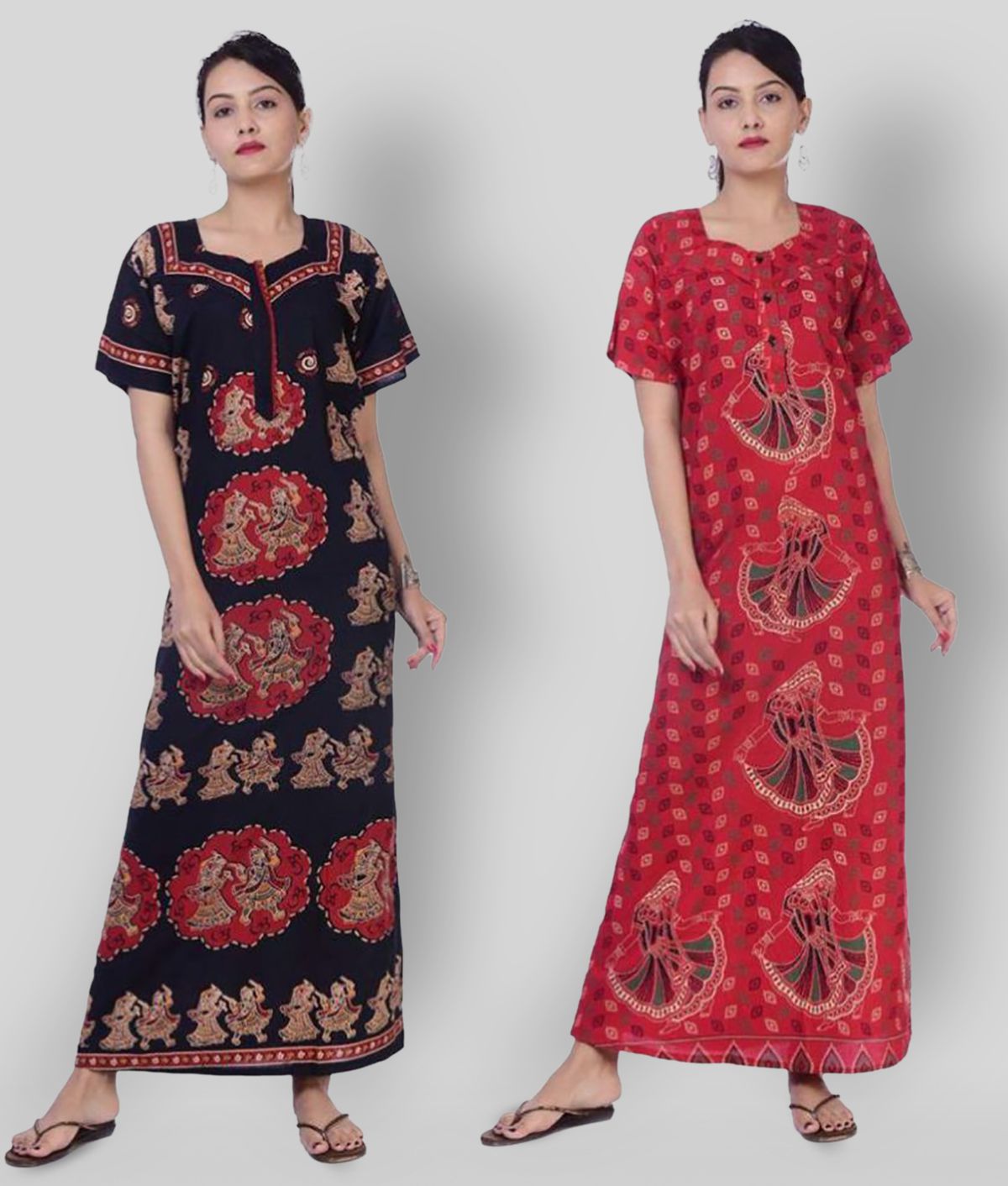     			Apratim - Multicolor Cotton Women's Nightwear Nighty & Night Gowns ( Pack of 2 )