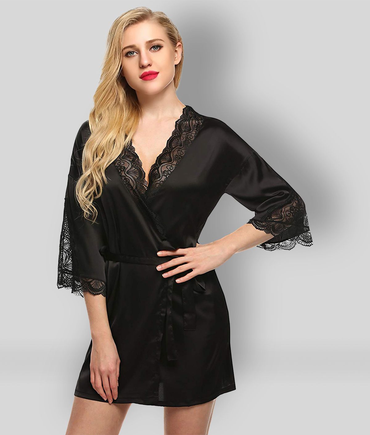     			Celosia - Black Satin Women's Nightwear Robes ( Pack of 1 )