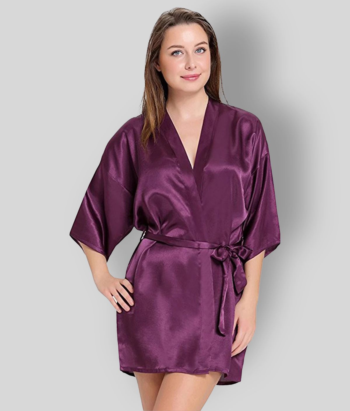     			Celosia - Purple Satin Women's Nightwear Robes