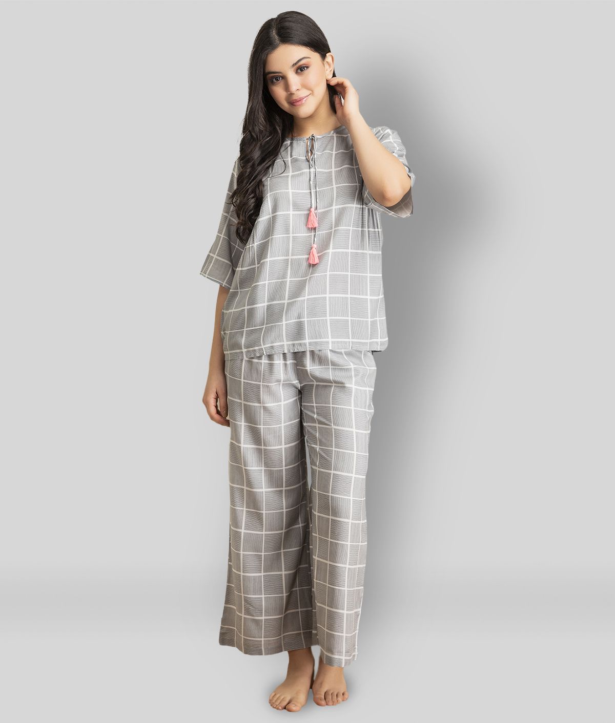     			Clovia - Light Grey Rayon Women's Nightwear Nightsuit Sets