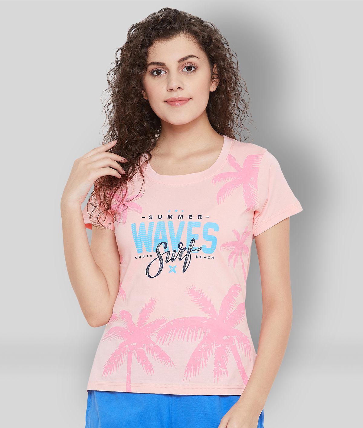     			Clovia - Pink Cotton Women's Nightwear Night T-Shirt ( Pack of 1 )