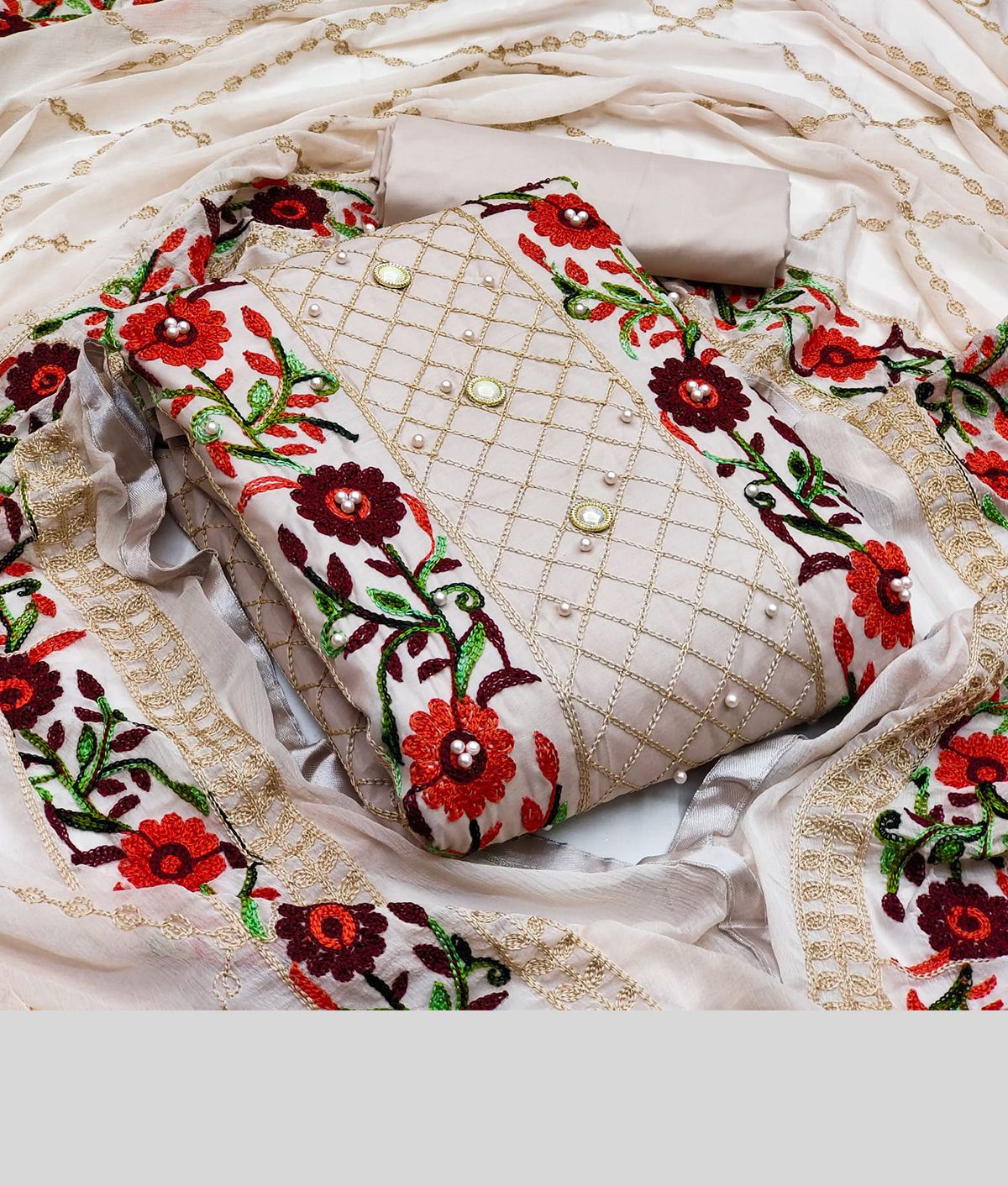    			Gazal Fashions - Beige Cotton Blend Dress Material ( Pack of 1 )