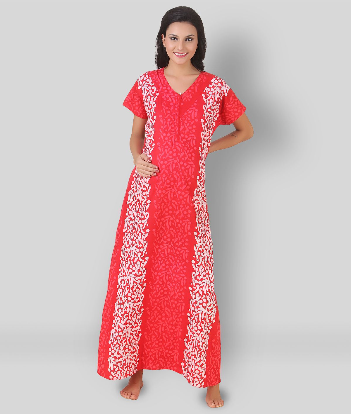     			Masha - Red Cotton Women's Nightwear Nighty & Night Gowns
