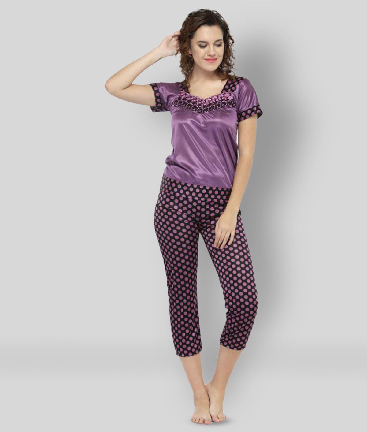     			N-Gal - Purple Satin Women's Nightwear Nightsuit Sets ( Pack of 1 )