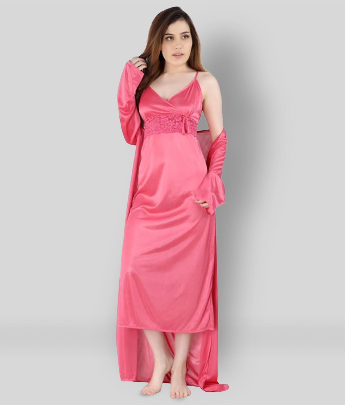     			Romaisa - Pink Satin Women's Nightwear Nighty & Night Gowns ( Pack of 1 )