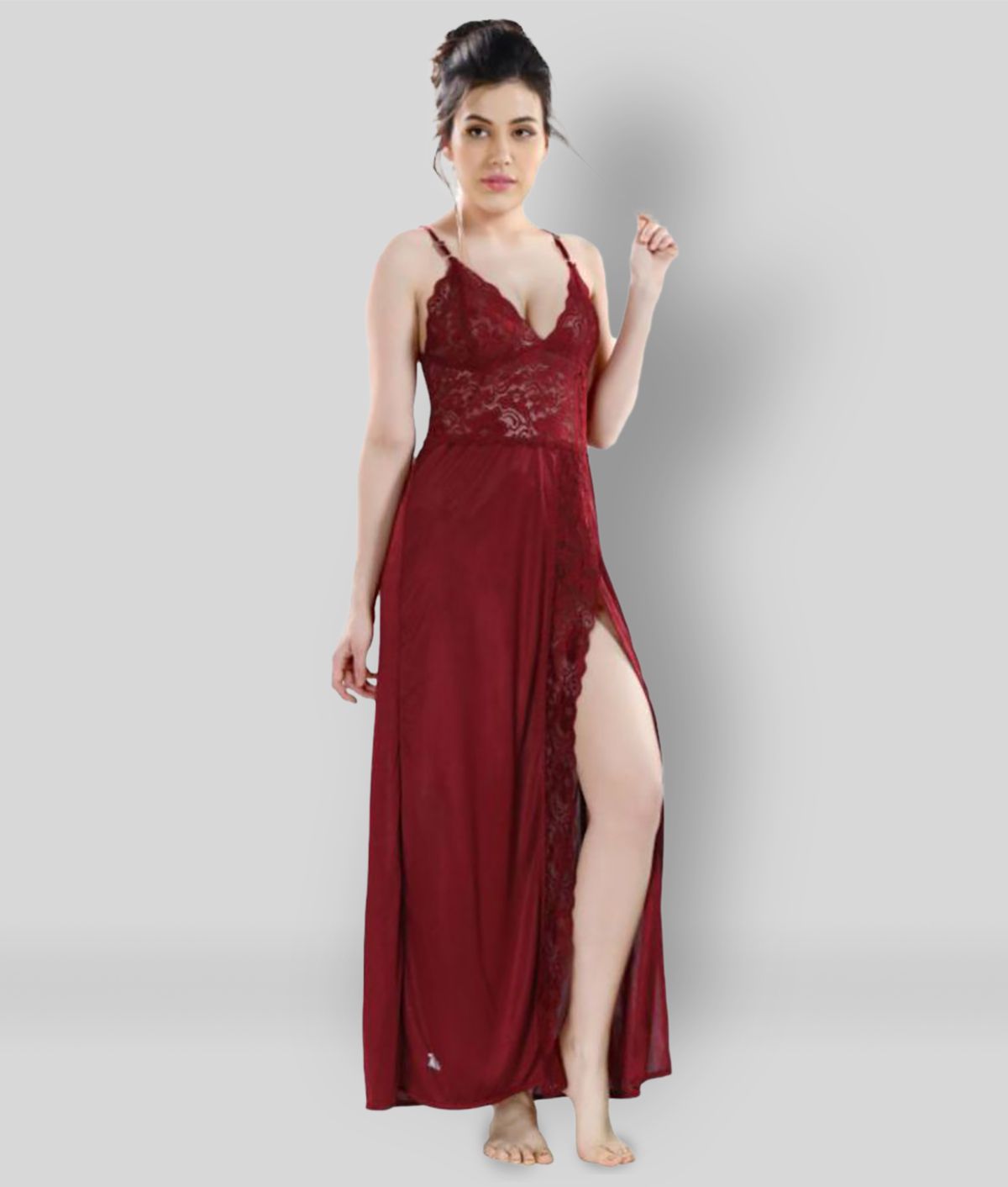    			Romaisa - Maroon Satin Women's Nightwear Nighty & Night Gowns ( Pack of 1 )