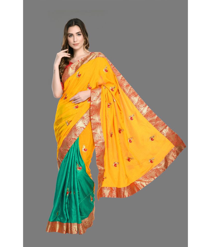 offline selection - Orange Art Silk Saree With Blouse Piece ( Pack of 1 )