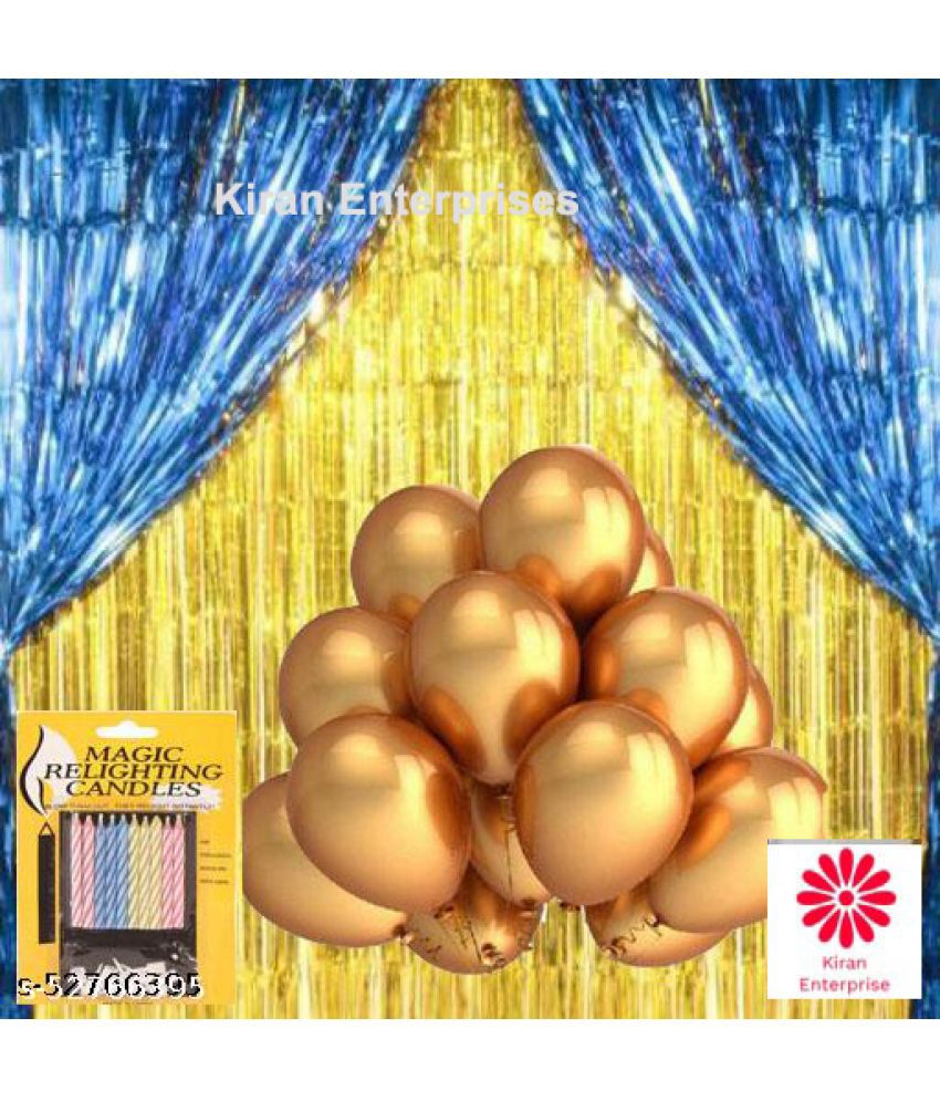     			Kiran Enterprises 2 Fringe Curtain Blue +2 Fringe Curtain Golden + 10 pc. Magic Candle + 30 Metallic Balloon ( Gold )
