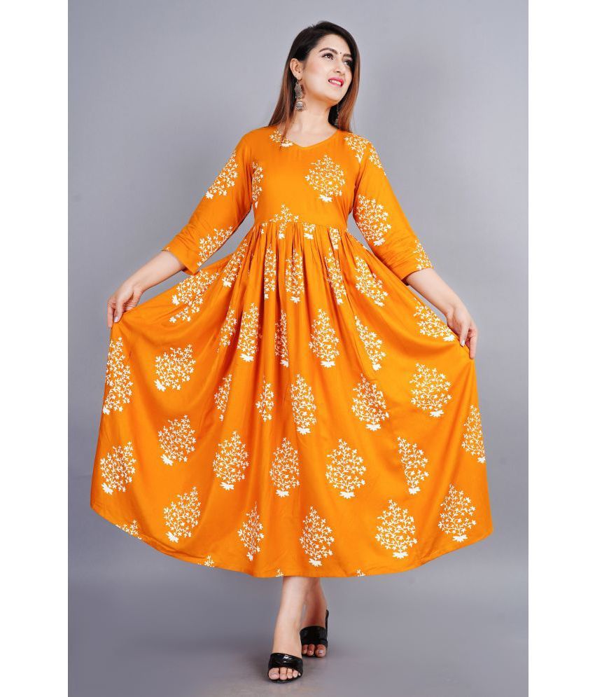     			SIPET - Yellow Rayon Women's Anarkali Kurti ( Pack of 1 )