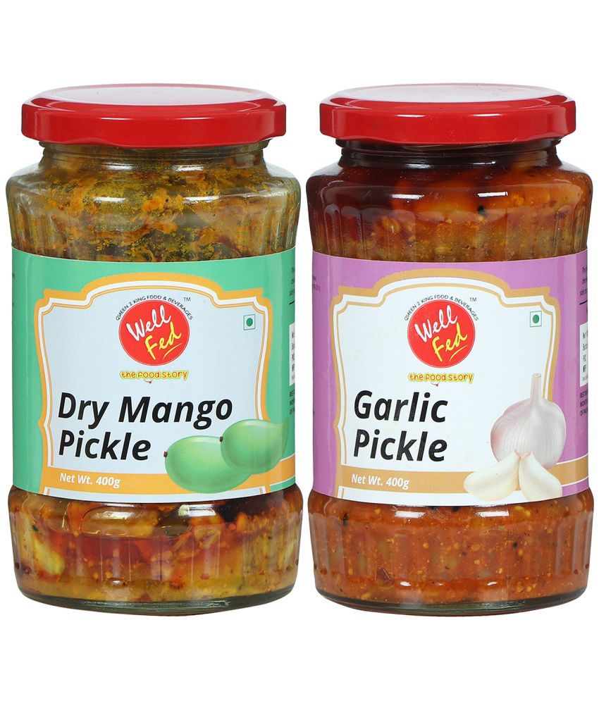 Well Fed Dry Mango Pickle & Garlic Pickle 400 g Pack of 2