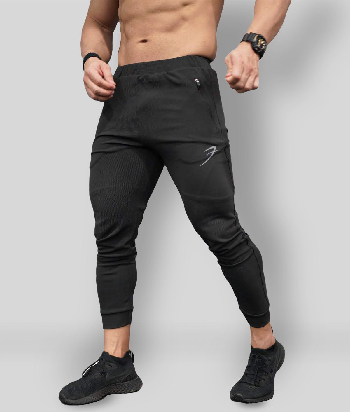 Black Polyester Men's Sports Joggers 