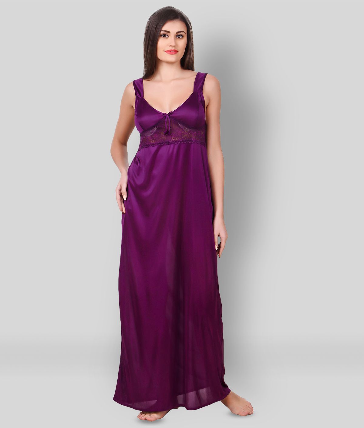     			Fasense - Purple Satin Women's Nightwear Nighty & Night Gowns ( Pack of 1 )