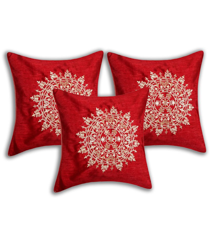     			INDHOME LIFE - Maroon Set of 3 Silk Square Cushion Cover