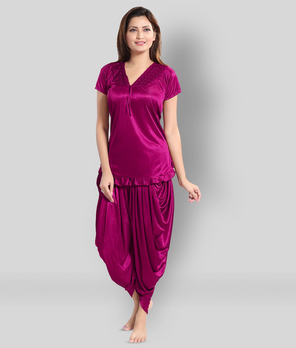     			Romaisa - Pink Satin Women's Nightwear Nightsuit Sets ( Pack of 2 )