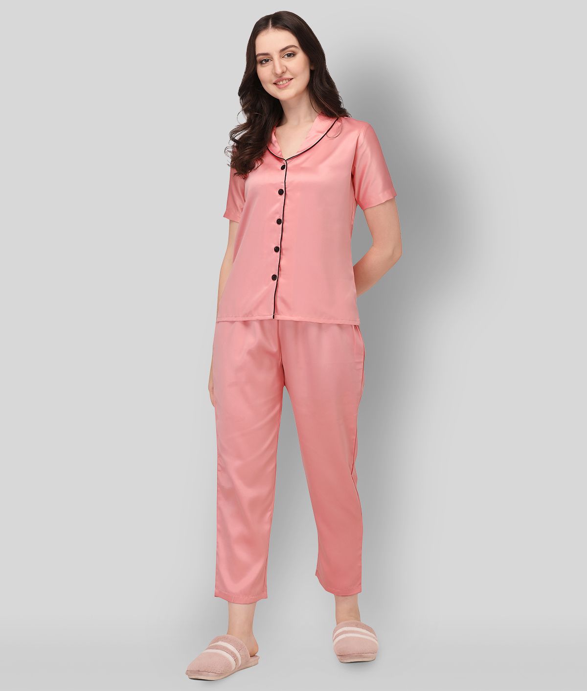     			Smarty Pants - Peach Silk Women's Nightwear Nightsuit Sets ( Pack of 1 )