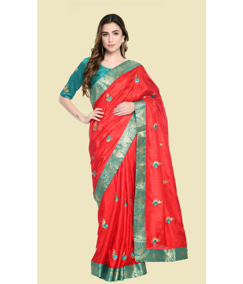 offline selection - Red Art Silk Saree With Blouse Piece ( Pack of 1 )