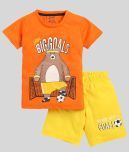 Lazy Shark Pack of 1 Boys Cotton Blend T-Shirt & Shorts ( Orange )