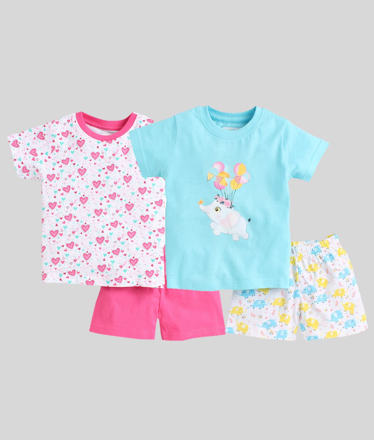     			BUMZEE Pack of 2 Baby Girls Cotton Top & Shorts ( Blue & Pink )