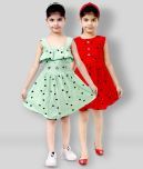 Mojua - Green & Red Rayon Girl's A-line Dress ( Pack of 2 )