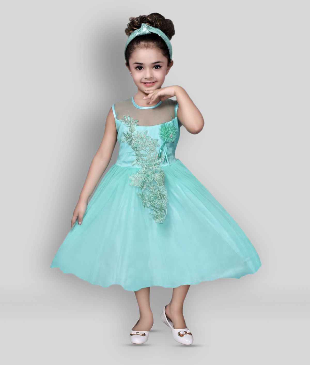     			Arshia Fashions - Sky Blue Net Girl's Frock ( Pack of 1 )