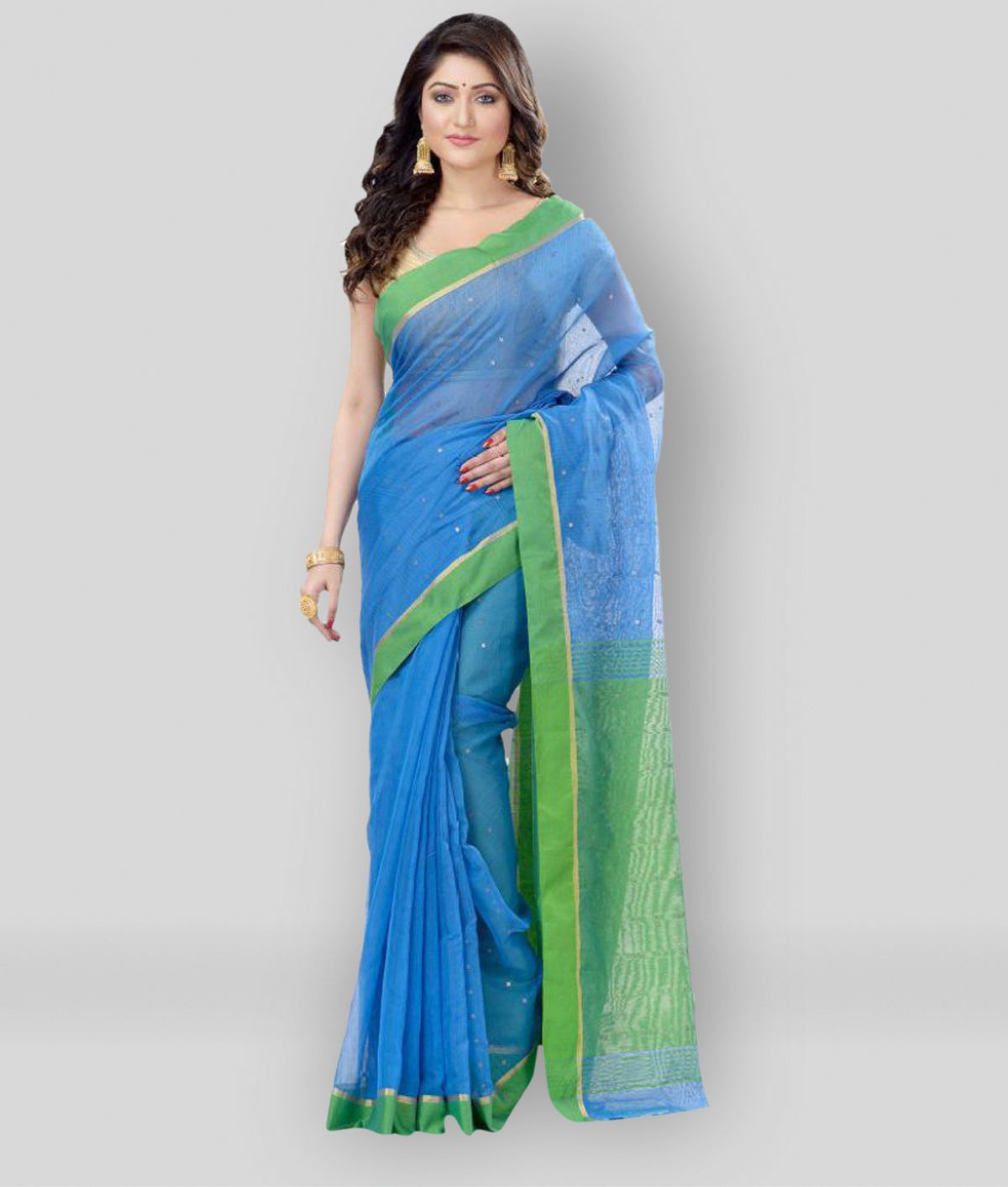     			Desh Bidesh - Blue Cotton Blend Saree With Blouse Piece ( Pack of 1 )