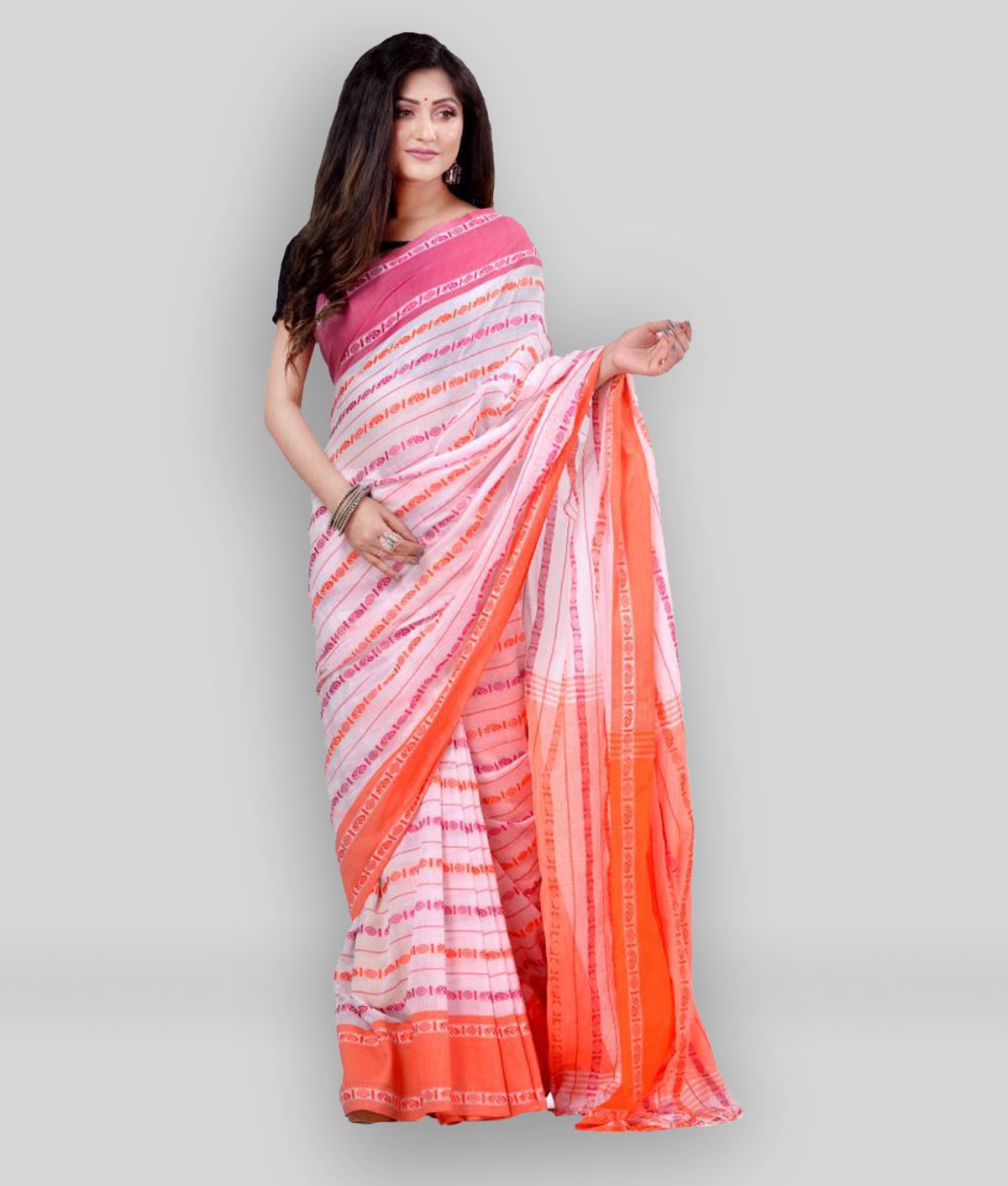     			Desh Bidesh - Pink Cotton Blend Saree With Blouse Piece ( Pack of 1 )