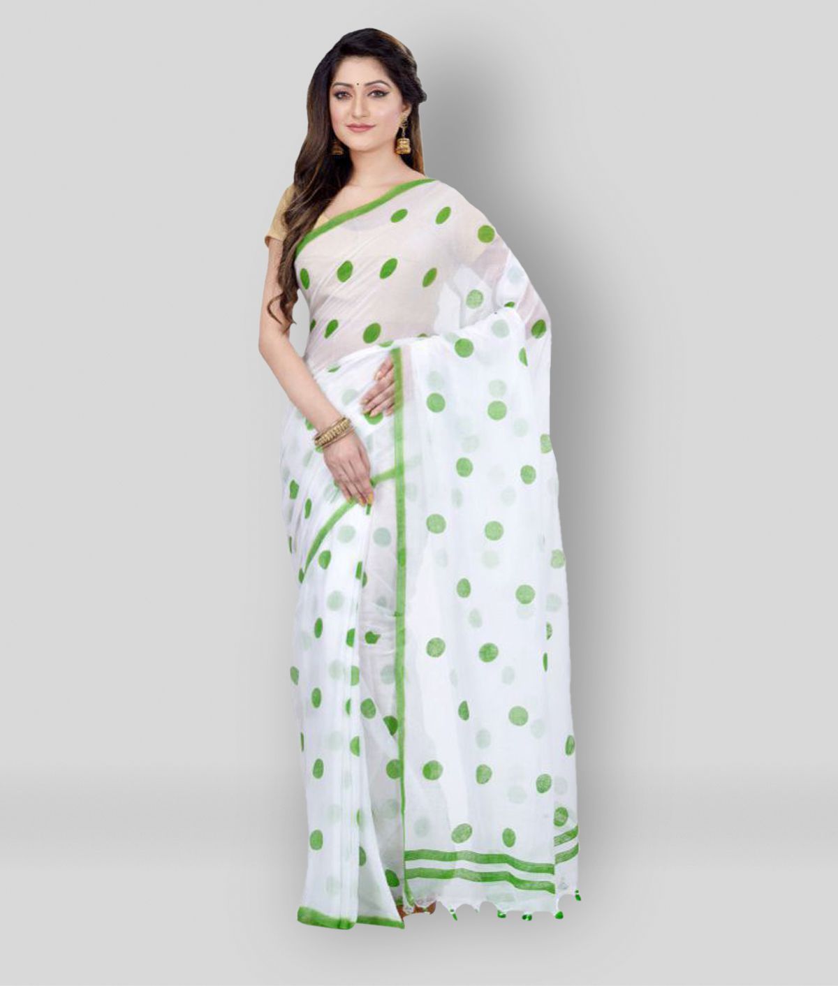 Desh Bidesh - White Silk Blend Saree Without Blouse Piece ( Pack of 1 )