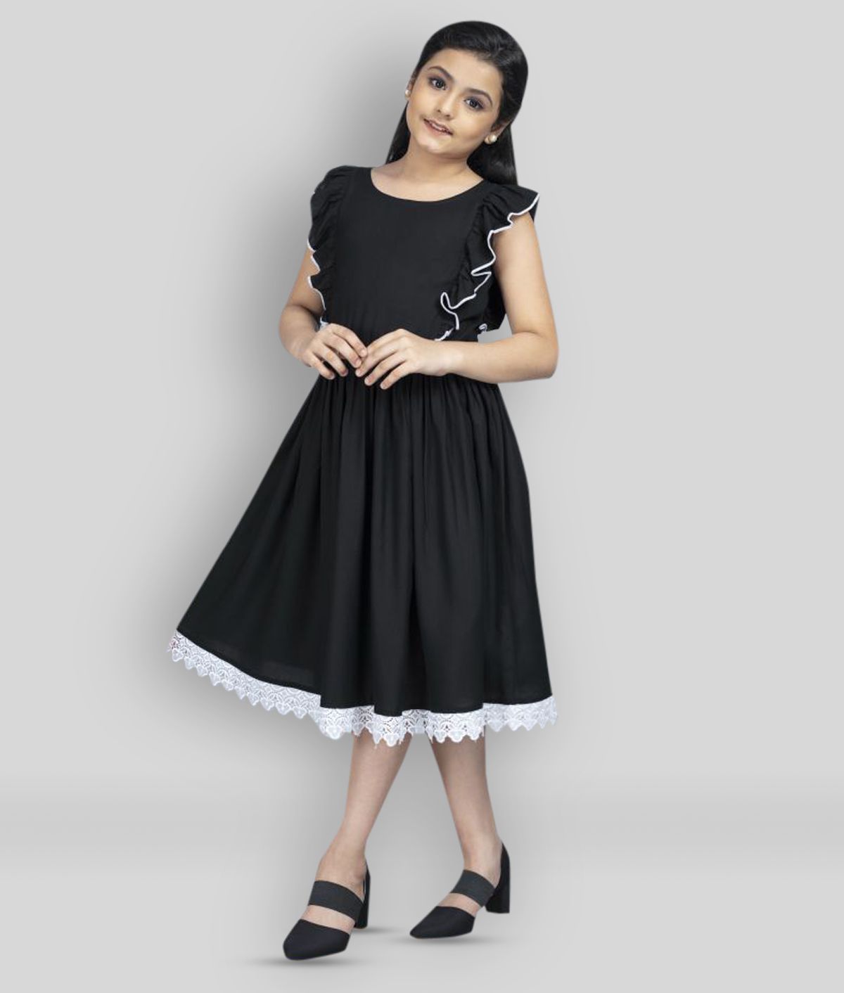     			MIRROW TRADE - Black Rayon Girl's Skater Dress ( Pack of 1 )