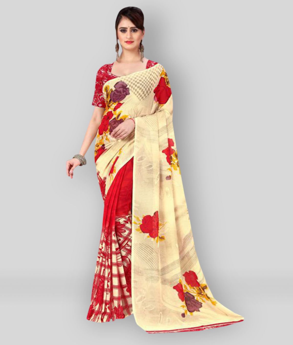     			ANAND SAREES - Beige Georgette Saree With Blouse Piece ( Pack of 1 )