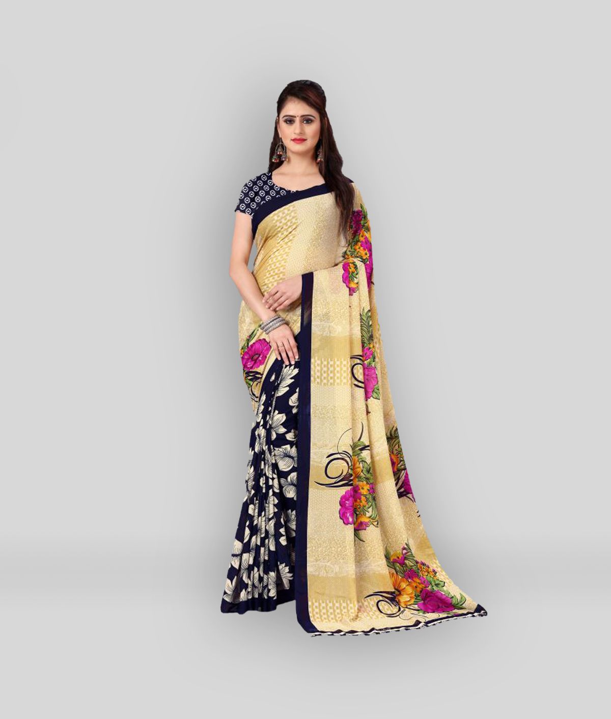     			ANAND SAREES - Beige Georgette Saree With Blouse Piece ( Pack of 1 )