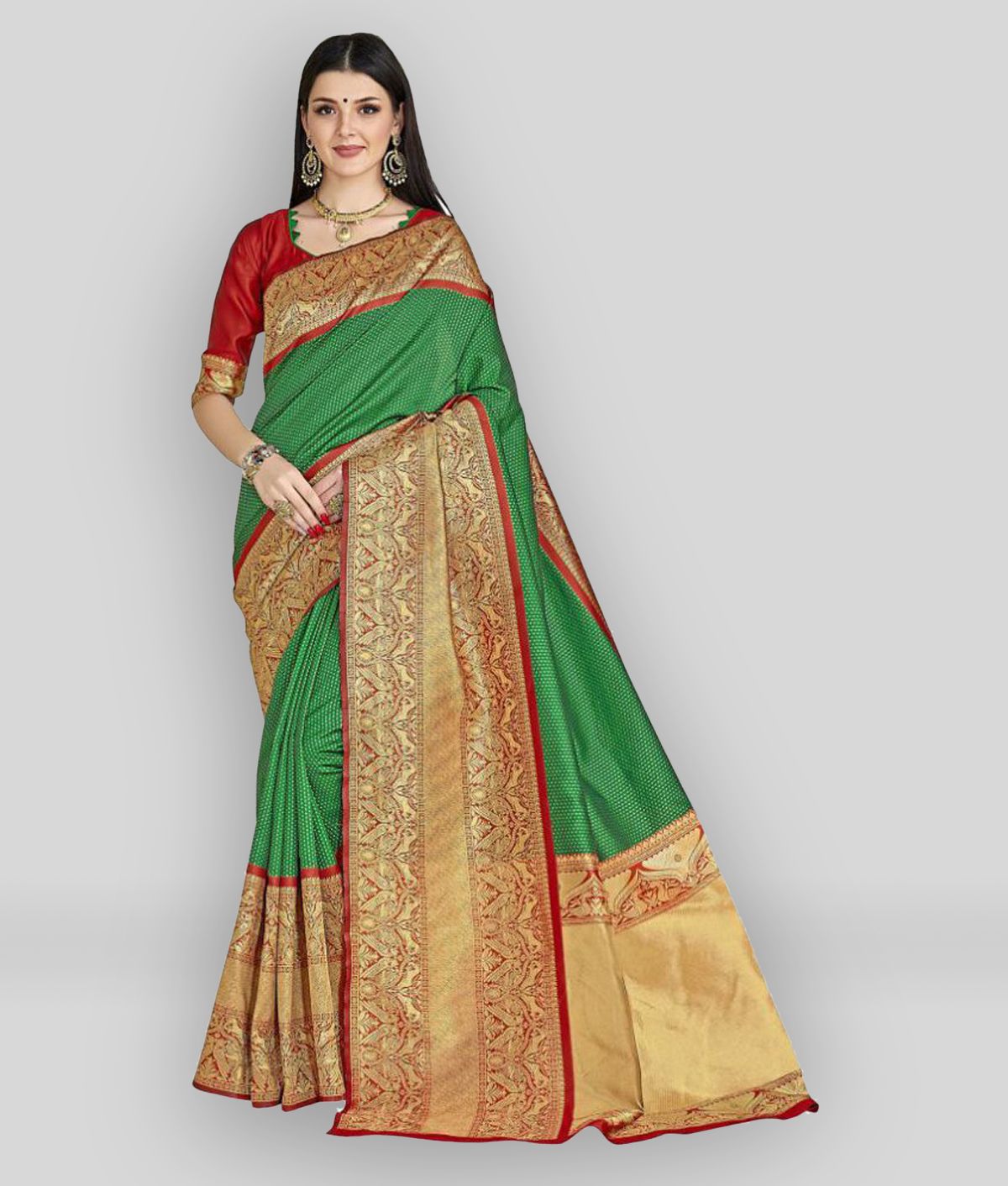     			Sherine - Green Banarasi Silk Saree With Blouse Piece ( Pack of 1 )