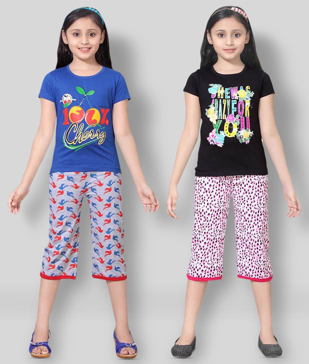     			Sini Mini - Multi Cotton Girls Top With Shorts ( Pack of 2 )