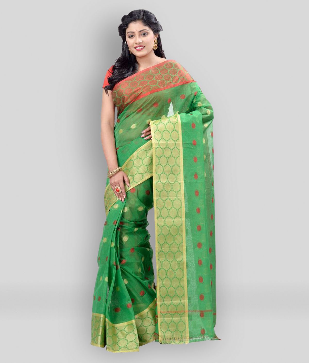     			Desh Bidesh - Green Cotton Blend Saree Without Blouse Piece ( Pack of 1 )