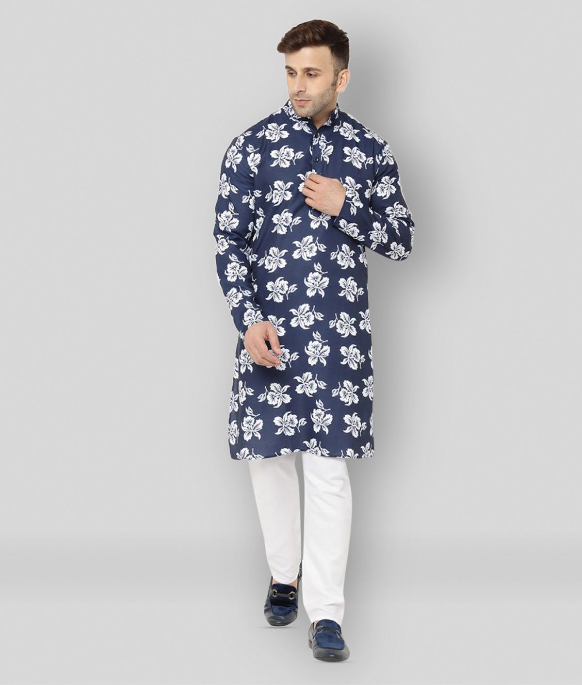     			Hangup - Blue Cotton Blend Regular Fit Men's Kurta Pyjama Set ( Pack of 1 )