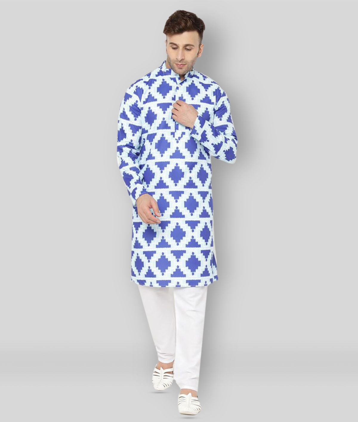     			Hangup - Blue Cotton Regular Fit Men's Kurta Pyjama Set ( Pack of 1 )