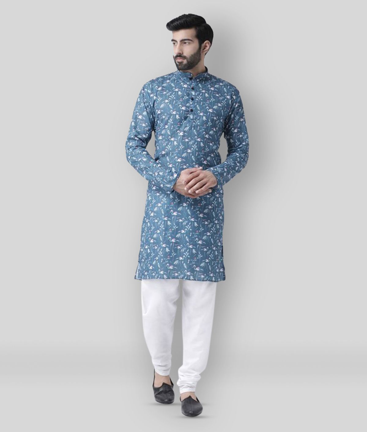     			Hangup - Blue Cotton Slim Fit Men's Kurta Pyjama Set ( Pack of 1 )