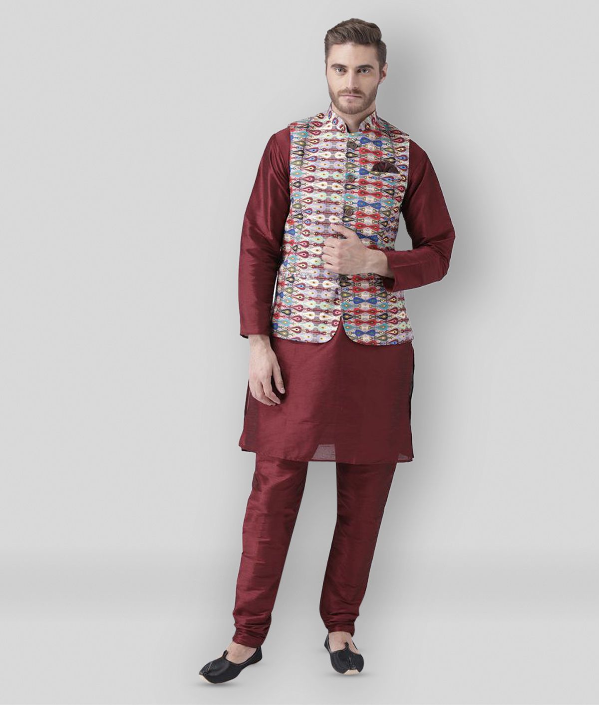     			Hangup - Multicolor Silk Regular Fit Men's Kurta Pyjama Set ( Pack of 1 )