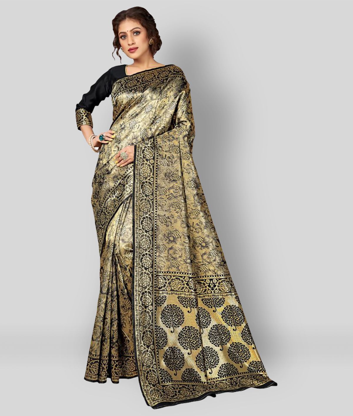     			Sherine - Multicolor Banarasi Silk Saree With Blouse Piece (Pack of 1)