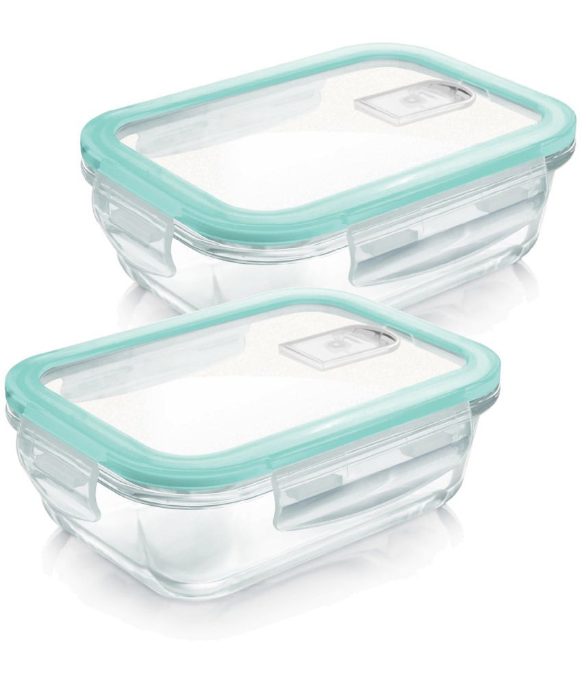     			Treo By Milton Hi Borosilicate Clip Fresh Rectangular Container, Set of 2, 640 ml Each, Transparent