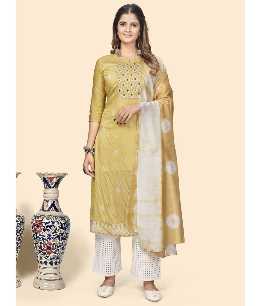     			Vbuyz - Yellow Chanderi Women's Straight Kurti ( Pack of 2 )