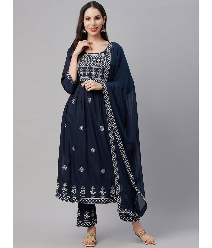     			AMIRA'S INDIAN ETHNICWEAR - Blue A-line Rayon Women's Stitched Salwar Suit ( Pack of 1 )