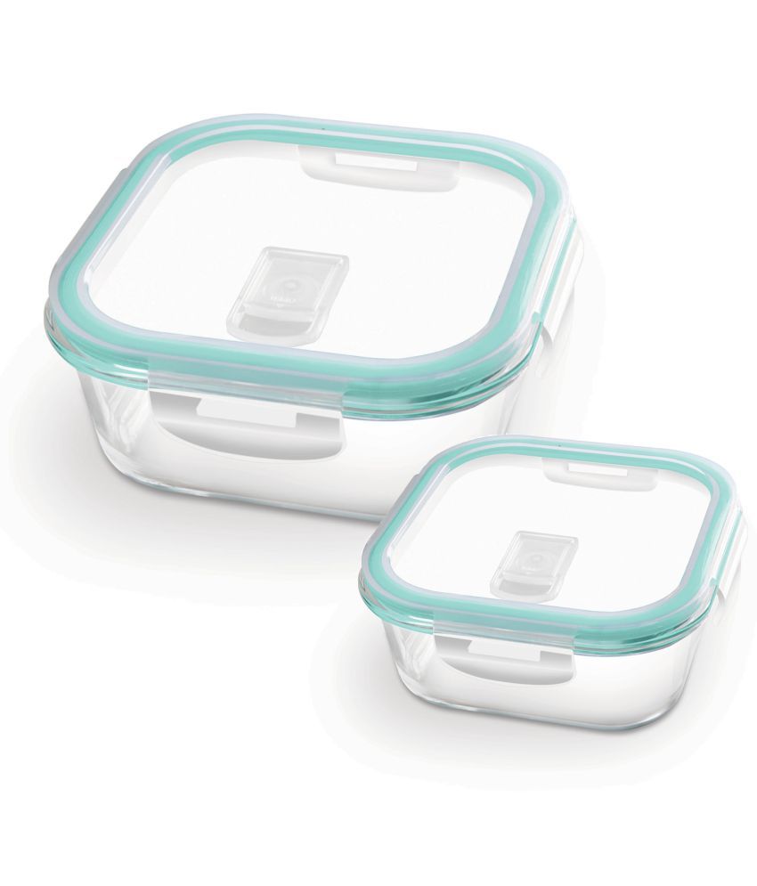     			Treo By Milton Hi Borosilicate Clip Fresh Square Container, Set of 2, 160 ml, 520 ml, Transparent