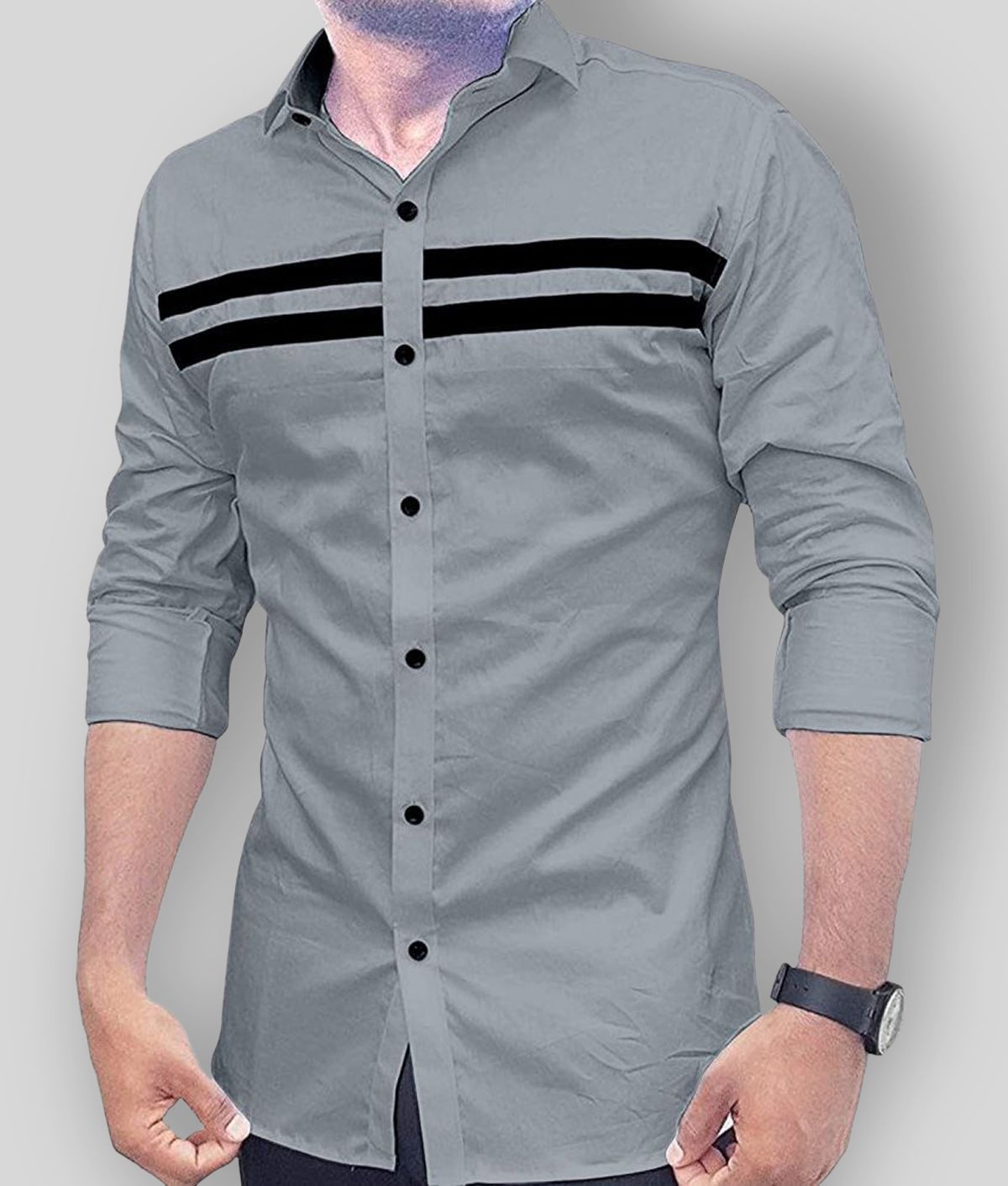    			VERTUSY Cotton Blend Regular Fit Striped Full Sleeves Men's Casual Shirt - Grey ( Pack of 1 )